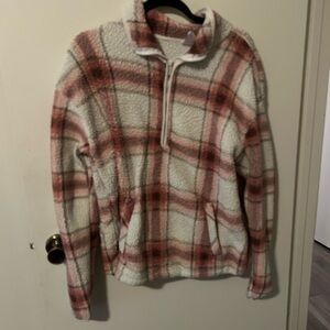 No Boundaries Pink and Cream Plaid Turtleneck Sweater